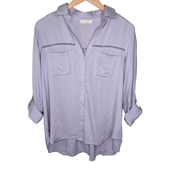 LOVESTITCH The Overtime lavender v-neck button up shirt size small - Picture 2 of 12